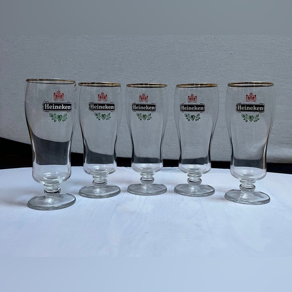Vintage Heineken beer glasses 0.25 L red crest logo (set of 5)